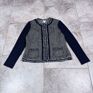 Chico's Size 1 Jacket Leopard Tweed Wool Blend Career Cardigan Hook Latch